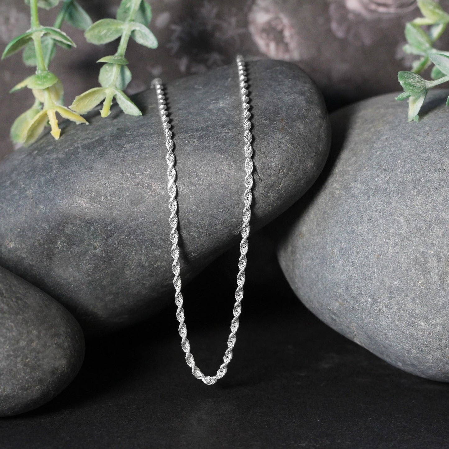 14K White Gold Solid Diamond Cut Rope Chain Necklace (2.00 mm)