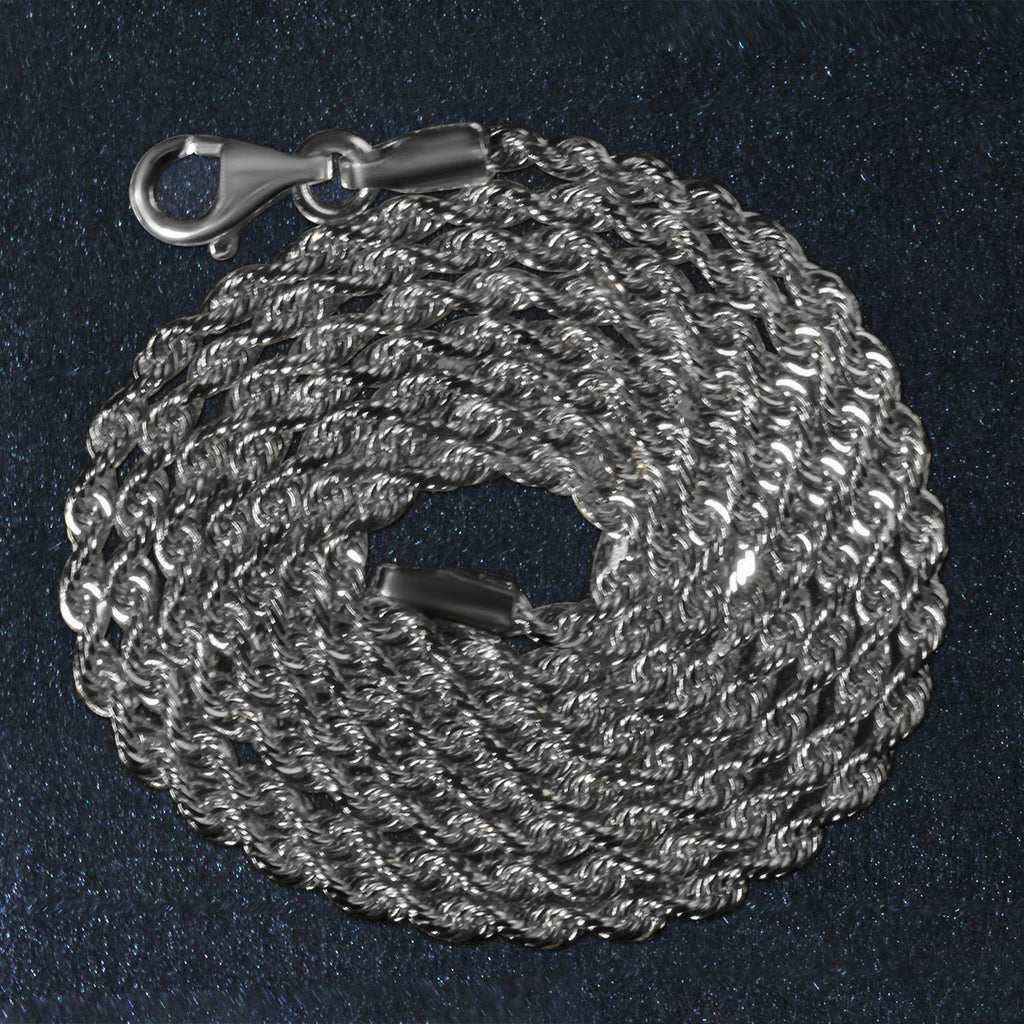 14K White Gold Solid Diamond Cut Rope Chain Necklace (2.00 mm)