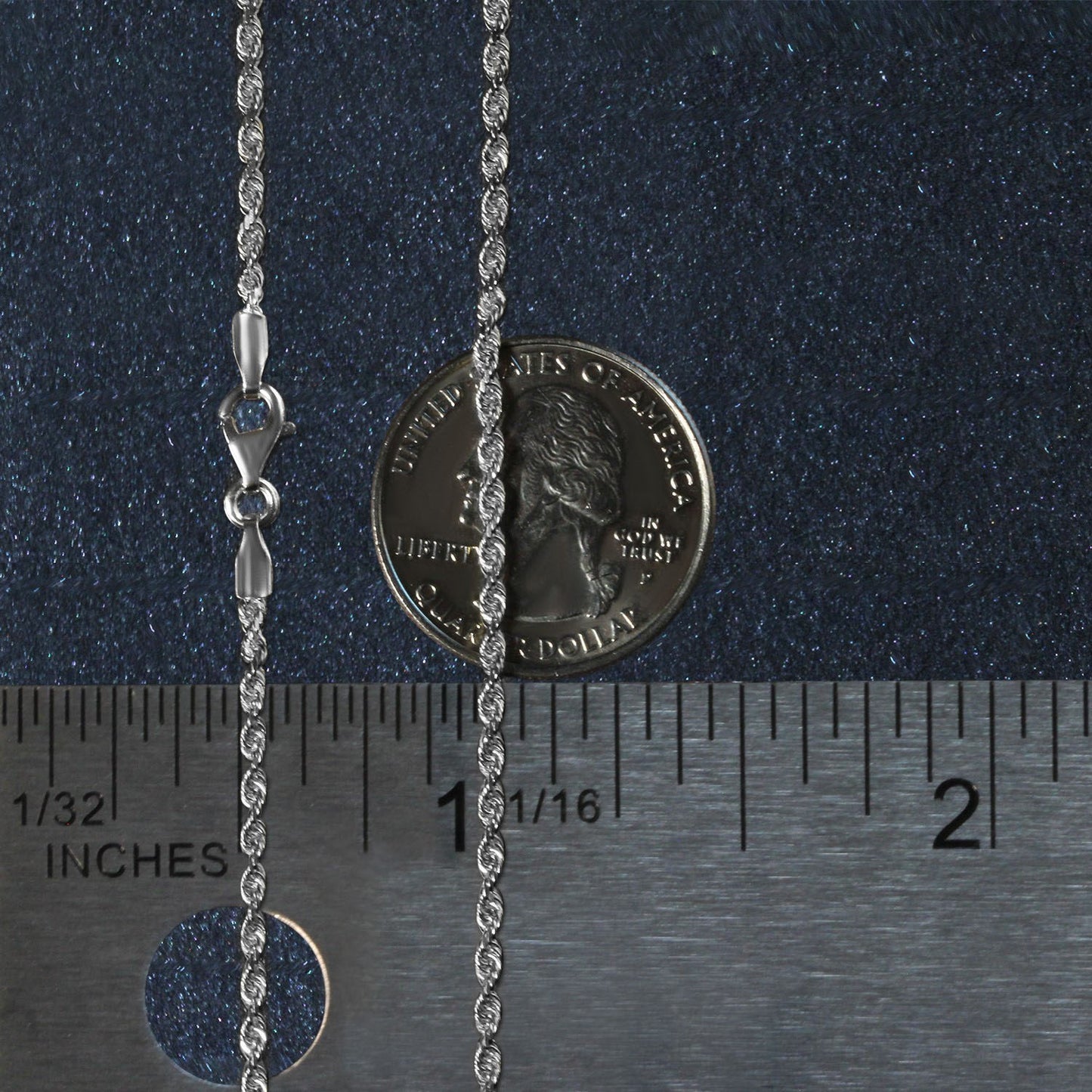 14K White Gold Solid Diamond Cut Rope Chain Necklace (2.00 mm)