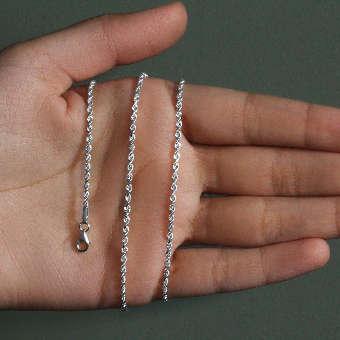 14K White Gold Solid Diamond Cut Rope Chain Necklace (2.00 mm)