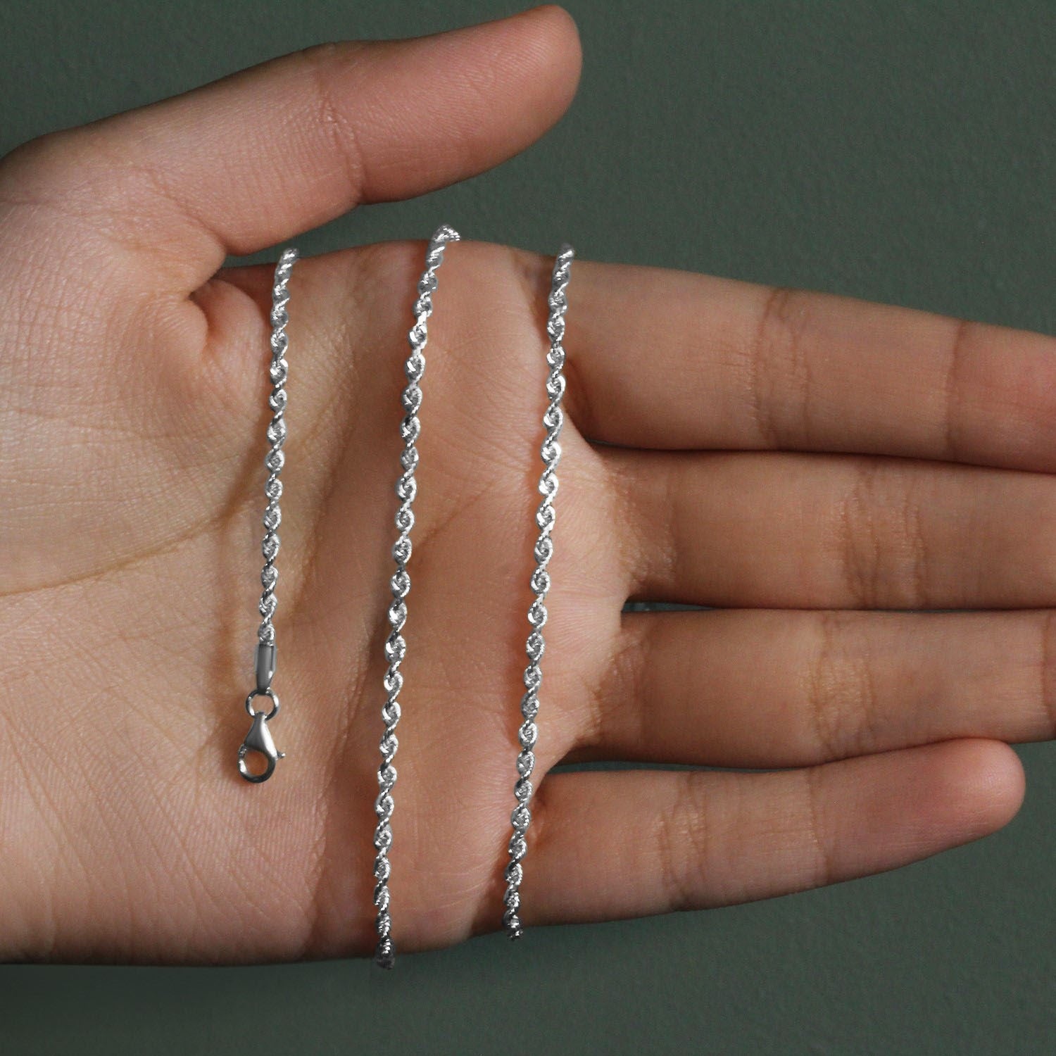 14K White Gold Solid Diamond Cut Rope Chain Necklace (2.00 mm)
