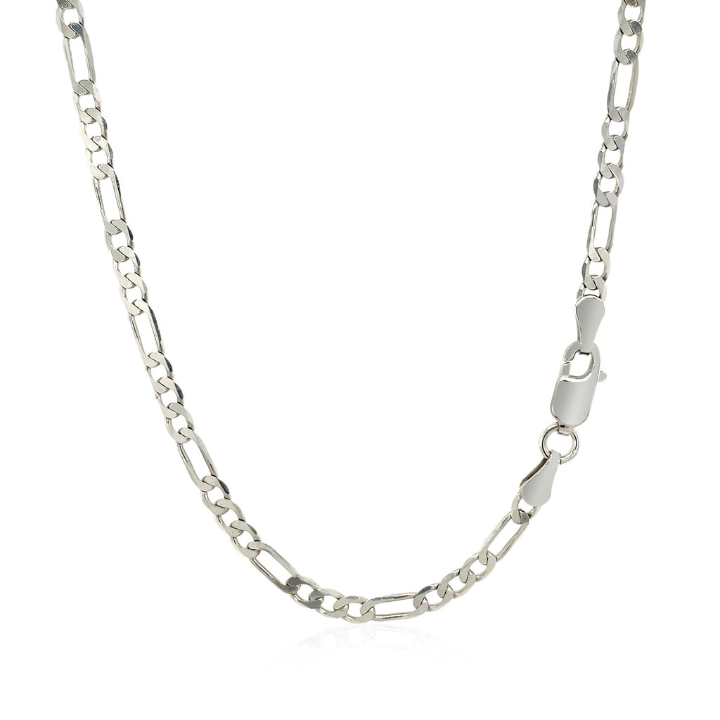14K White Gold Solid Figaro Chain – 3.00mm, Solid Gold