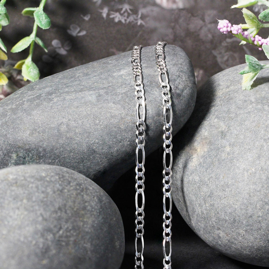 14K White Gold Solid Figaro Chain – 3.00mm, Solid Gold