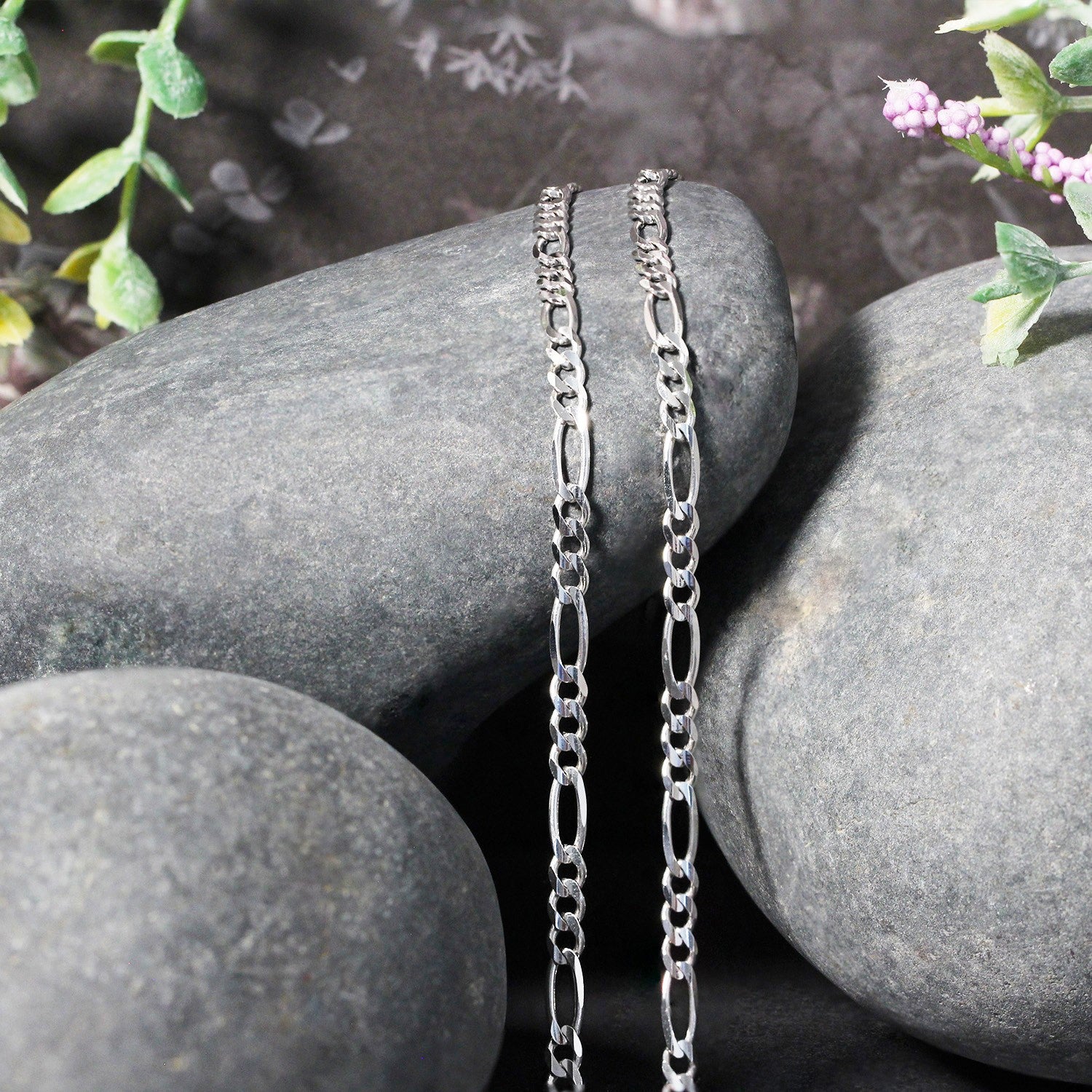 14K White Gold Solid Figaro Chain – 3.00mm, Solid Gold