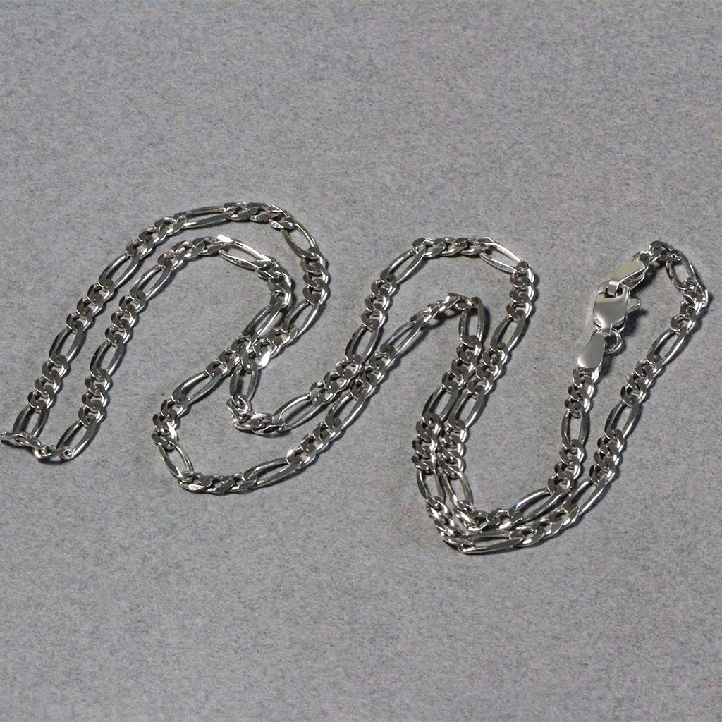 14K White Gold Solid Figaro Chain – 3.00mm, Solid Gold