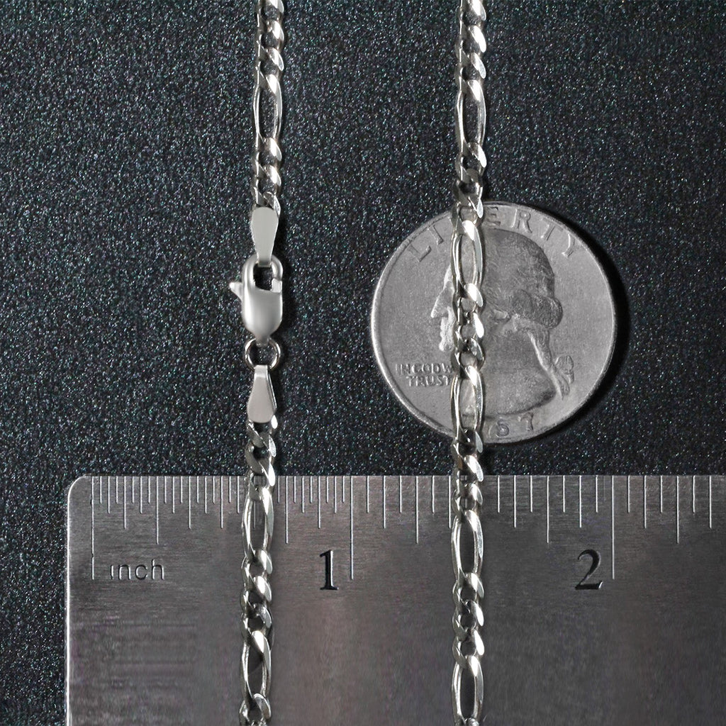 14K White Gold Solid Figaro Chain – 3.00mm, Solid Gold