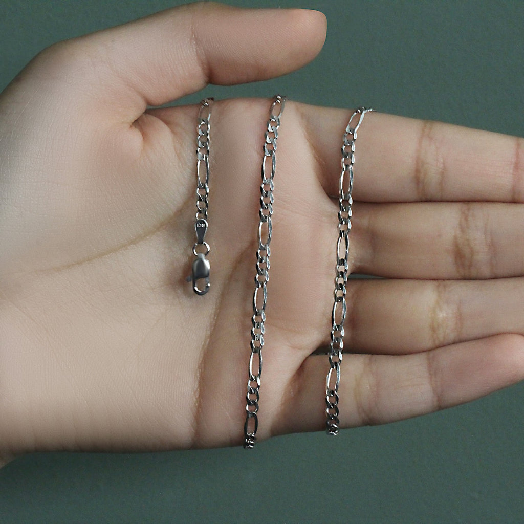 14K White Gold Solid Figaro Chain – 3.00mm, Solid Gold