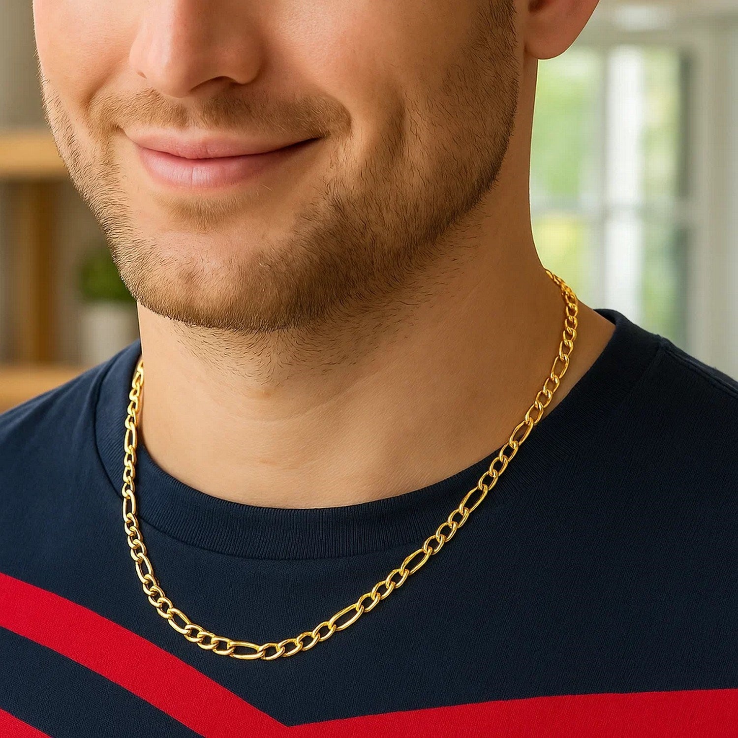 14K Yellow Gold Lite Figaro Chain – 4.70mm, Solid Gold