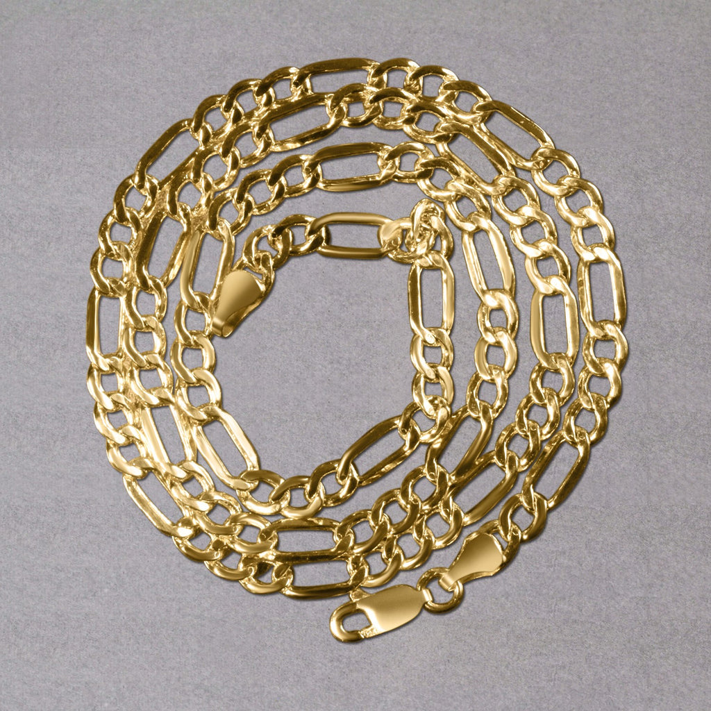 14K Yellow Gold Lite Figaro Chain – 4.70mm, Solid Gold