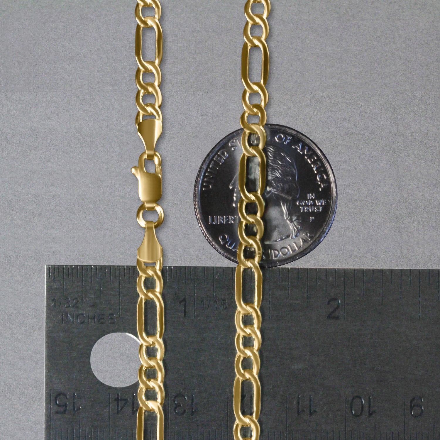 14K Yellow Gold Lite Figaro Chain – 4.70mm, Solid Gold