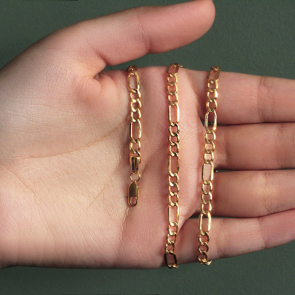 14K Yellow Gold Lite Figaro Chain – 4.70mm, Solid Gold