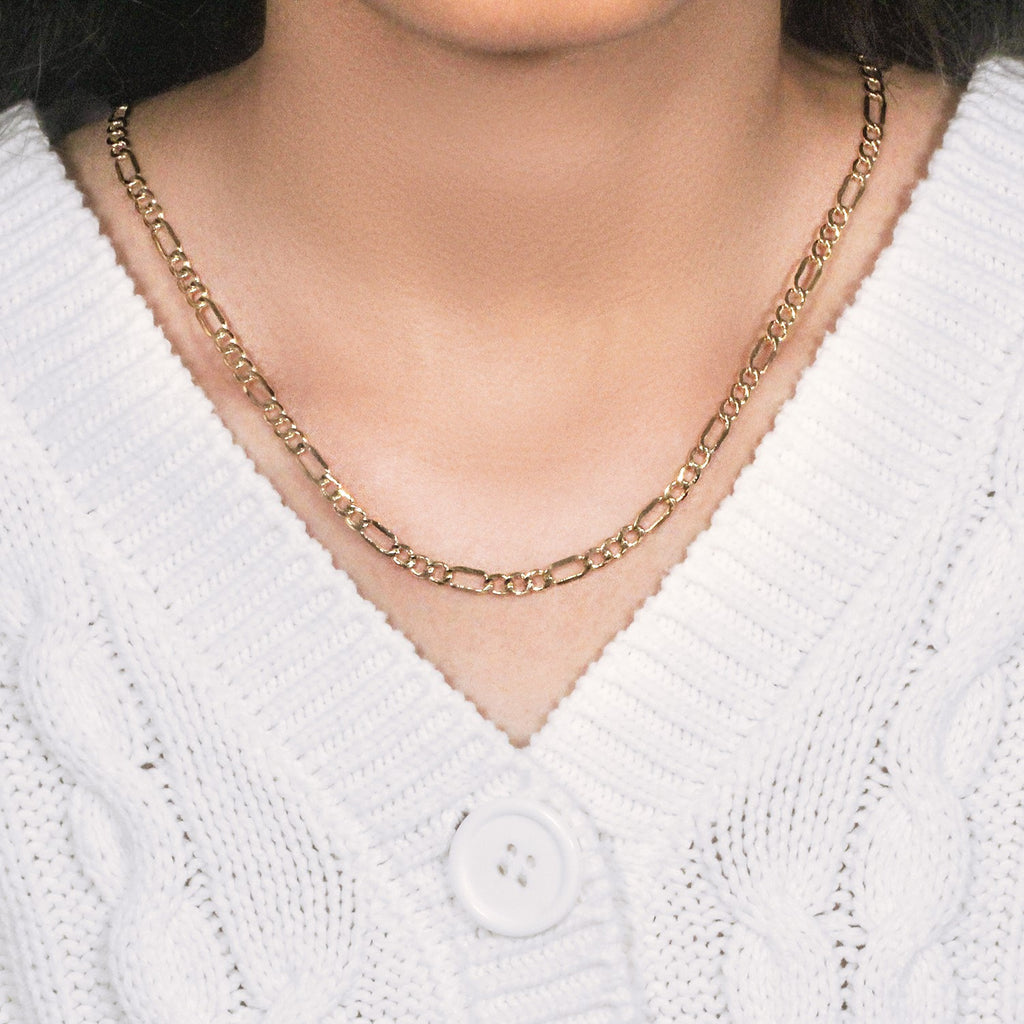 14K Yellow Gold Lite Figaro Chain – 4.70mm, Solid Gold