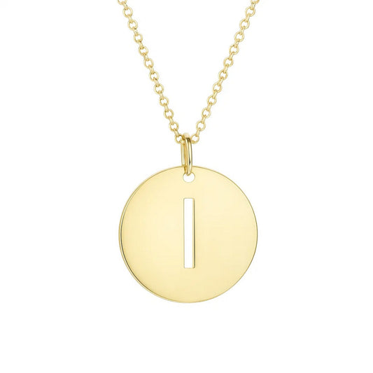 14K Yellow Gold Disc Initial I Pendant