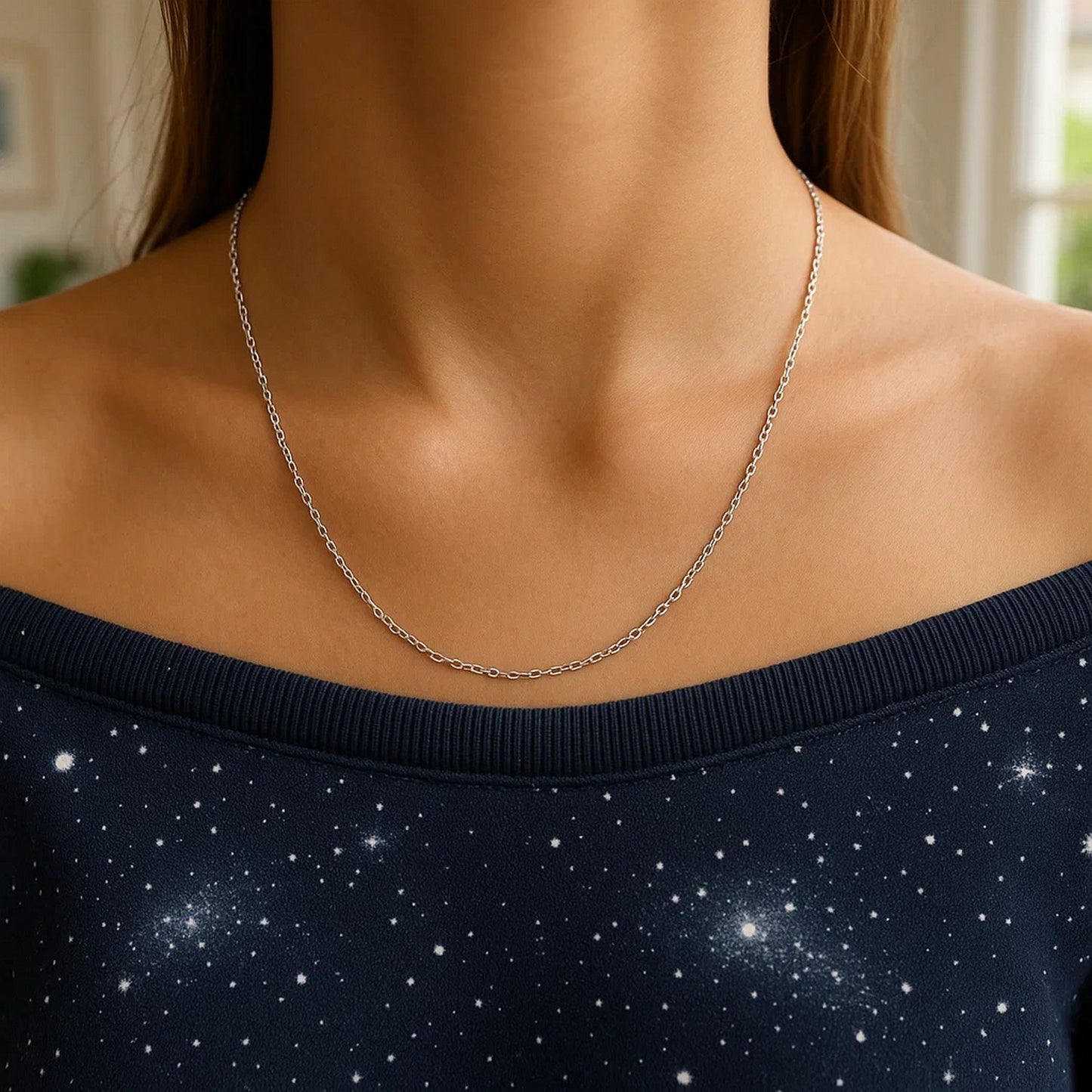 14K White Gold Cable Link Chain Necklace (0.50 mm) – 16", 18", 20"