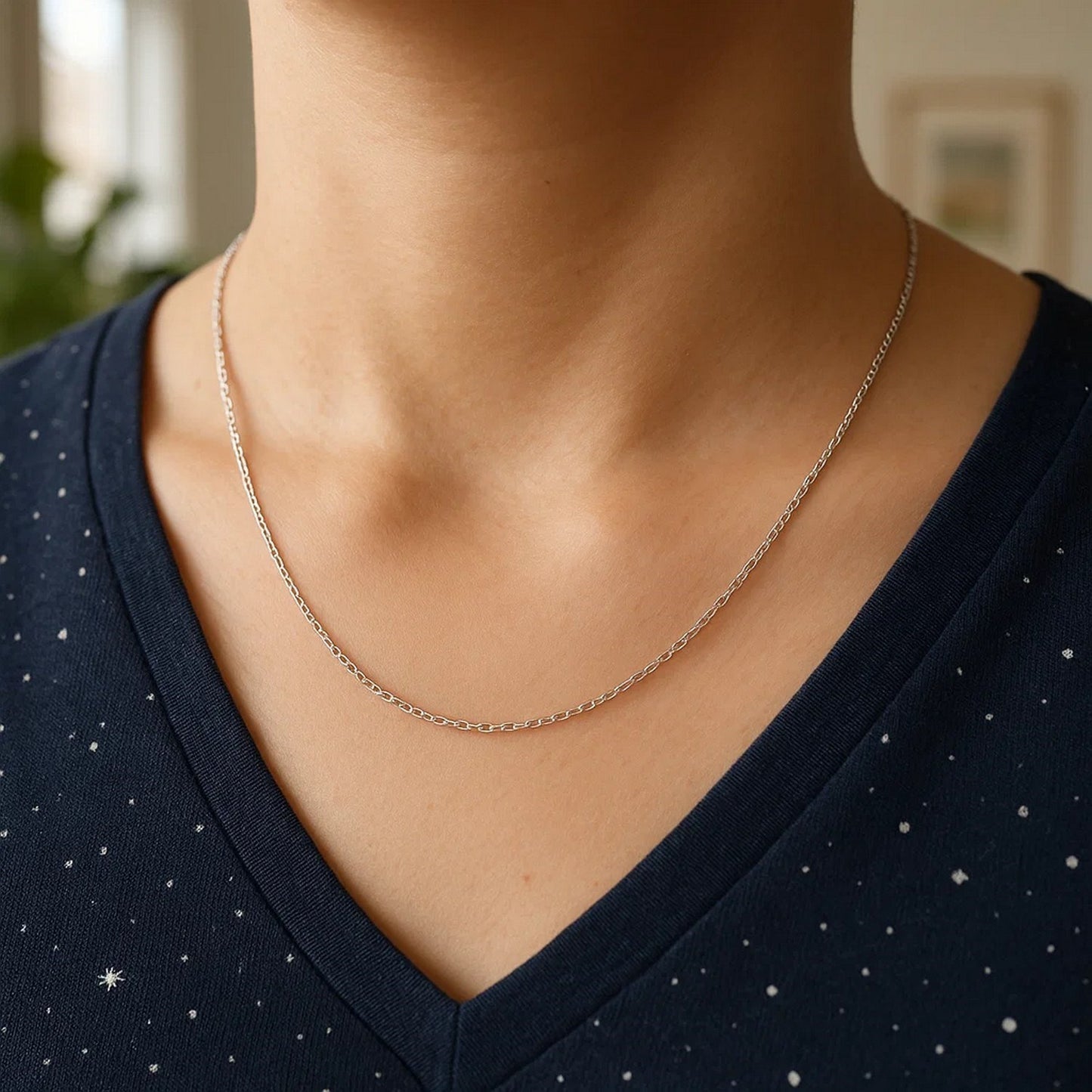 14K White Gold Cable Link Chain Necklace (0.50 mm) – 16", 18", 20"