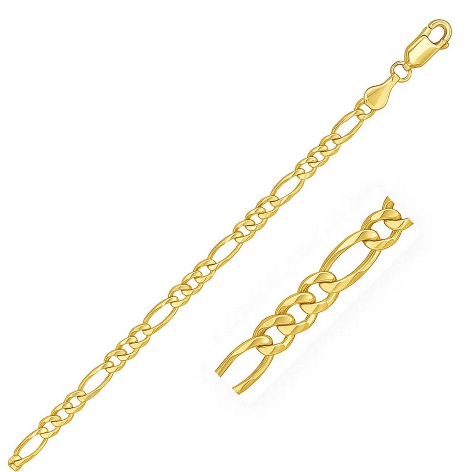 14K Yellow Gold Solid Figaro Chain – 4.50mm, Solid Gold