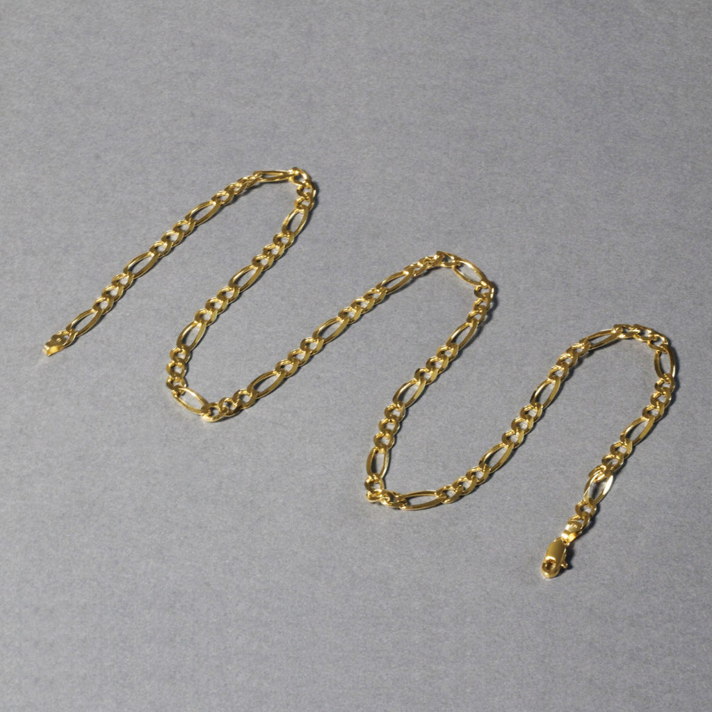 14K Yellow Gold Solid Figaro Chain – 4.50mm, Solid Gold