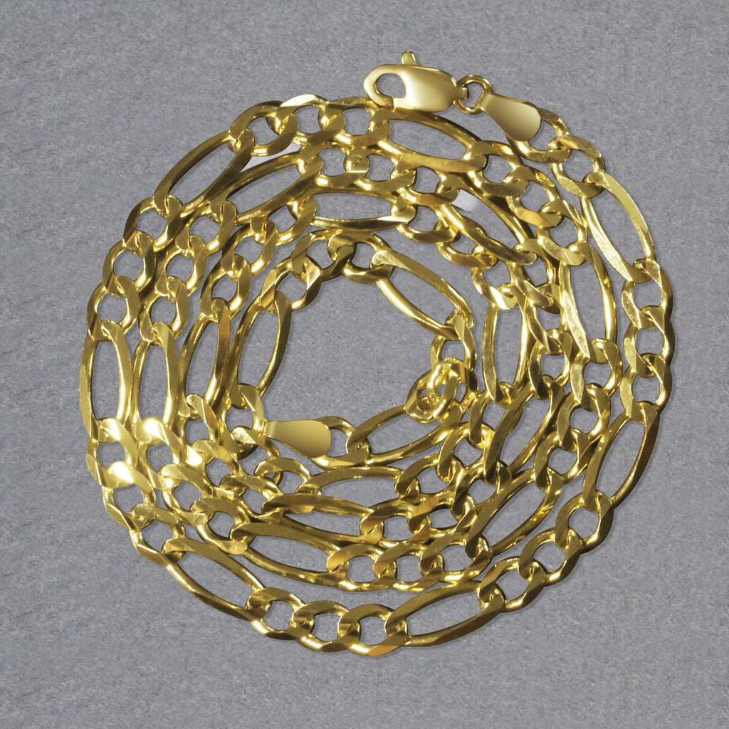 14K Yellow Gold Solid Figaro Chain – 4.50mm, Solid Gold