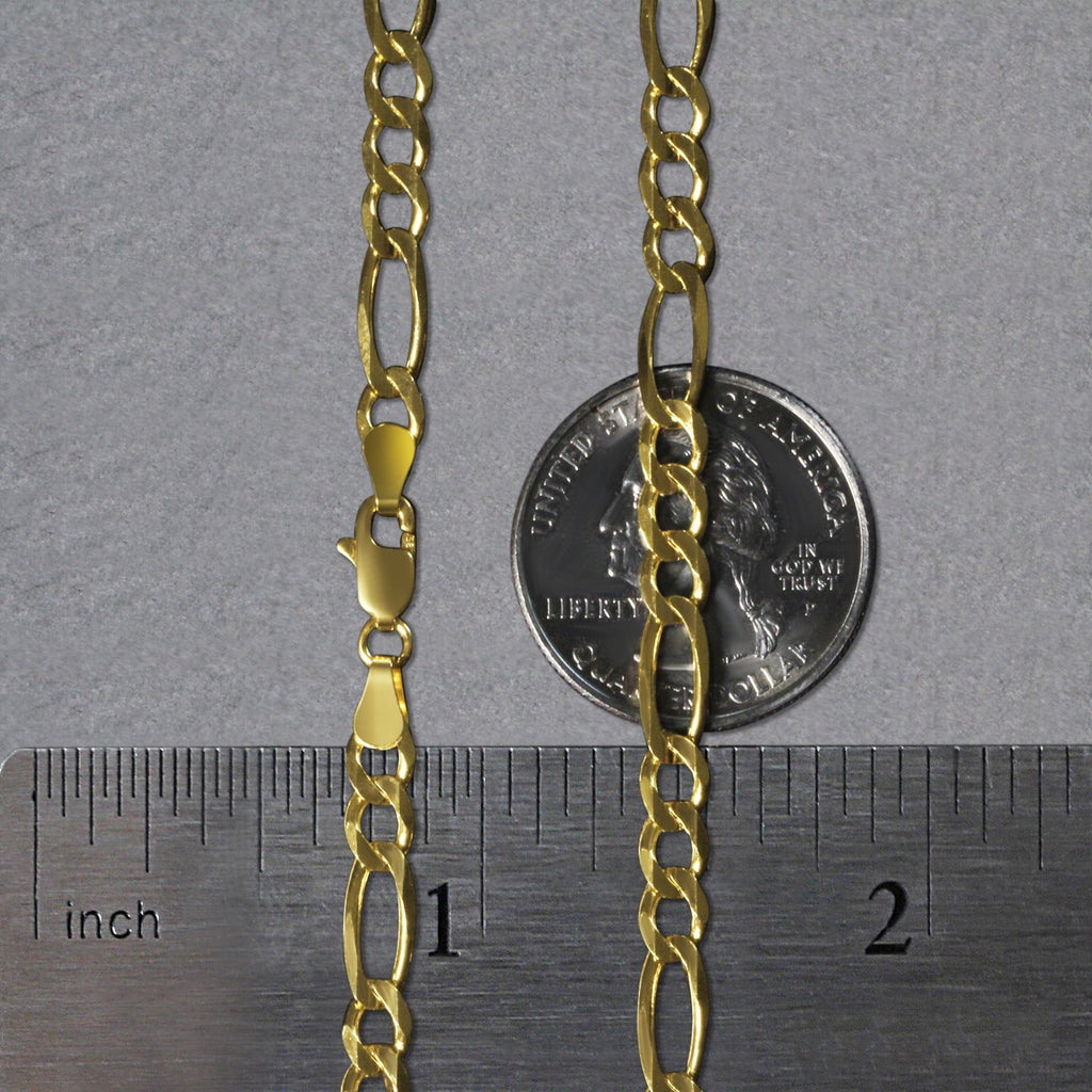 14K Yellow Gold Solid Figaro Chain – 4.50mm, Solid Gold
