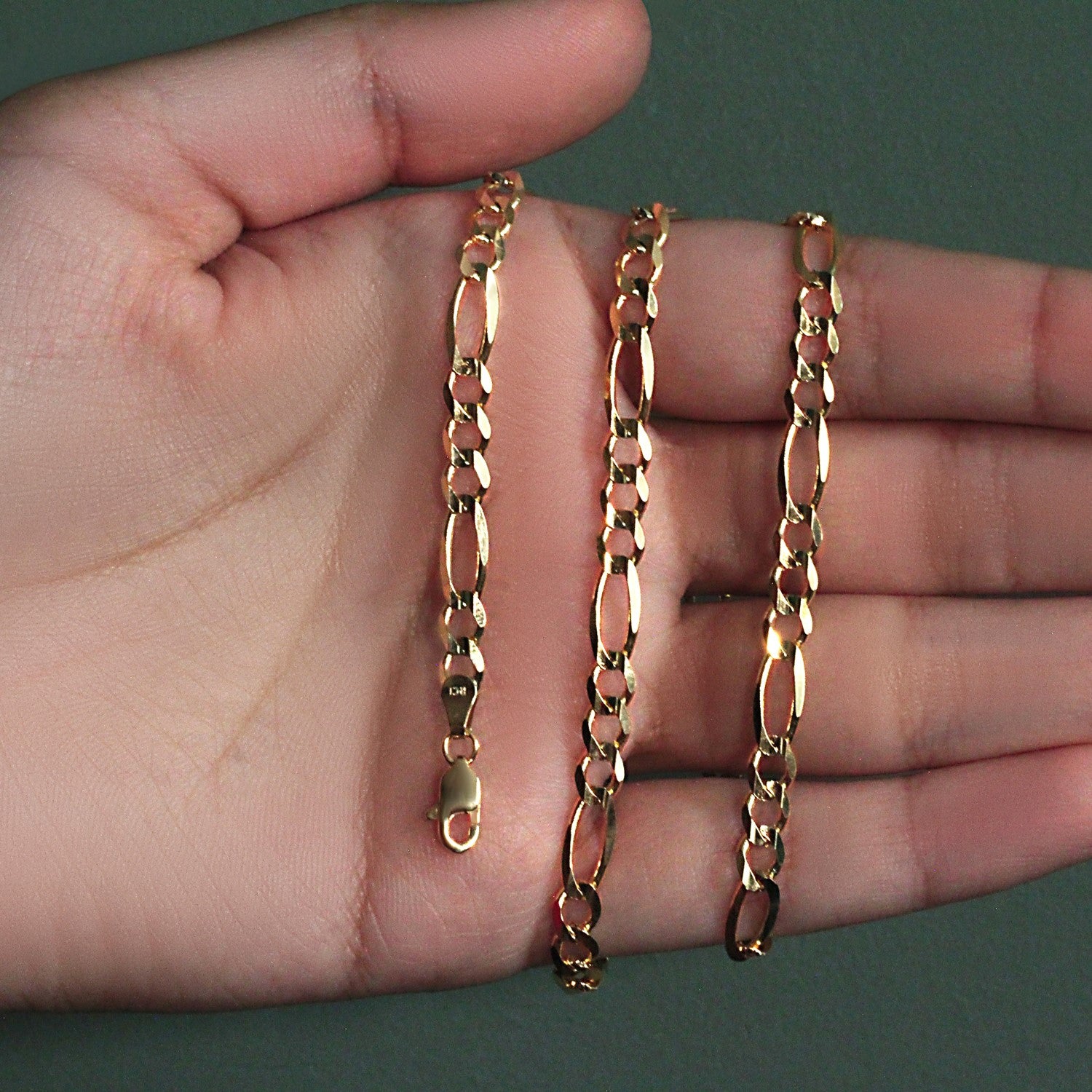 14K Yellow Gold Solid Figaro Chain – 4.50mm, Solid Gold