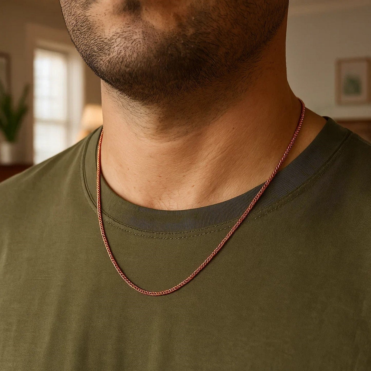 14K Rose Gold Diamond Cut Round Wheat Chain Necklace (1.20 mm)