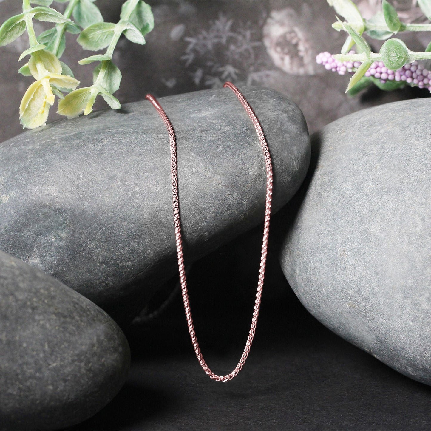 14K Rose Gold Diamond Cut Round Wheat Chain Necklace (1.20 mm)