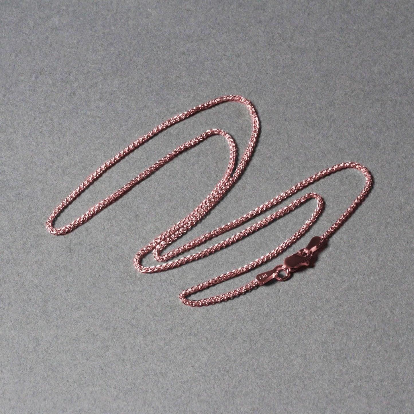 14K Rose Gold Diamond Cut Round Wheat Chain Necklace (1.20 mm)