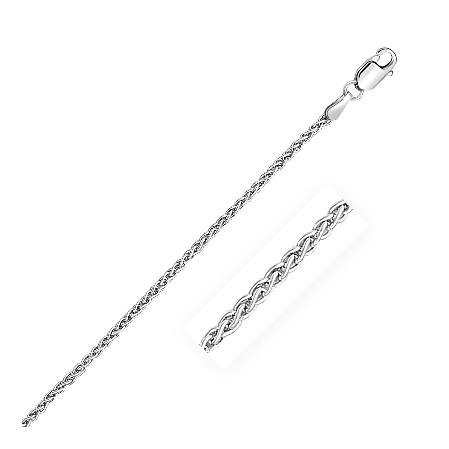 14K White Gold Round Wheat Chain Necklace (2.10 mm)