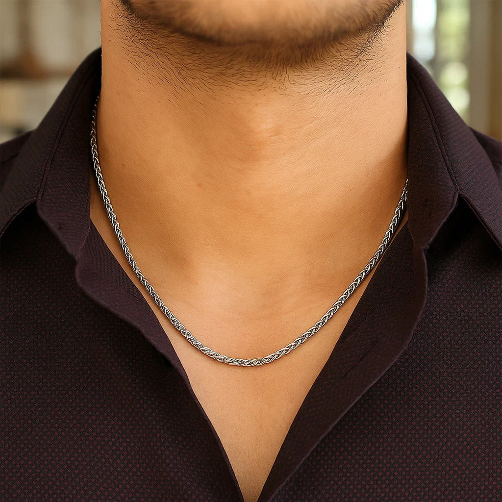 14K White Gold Round Wheat Chain – 2.10mm, Solid Gold