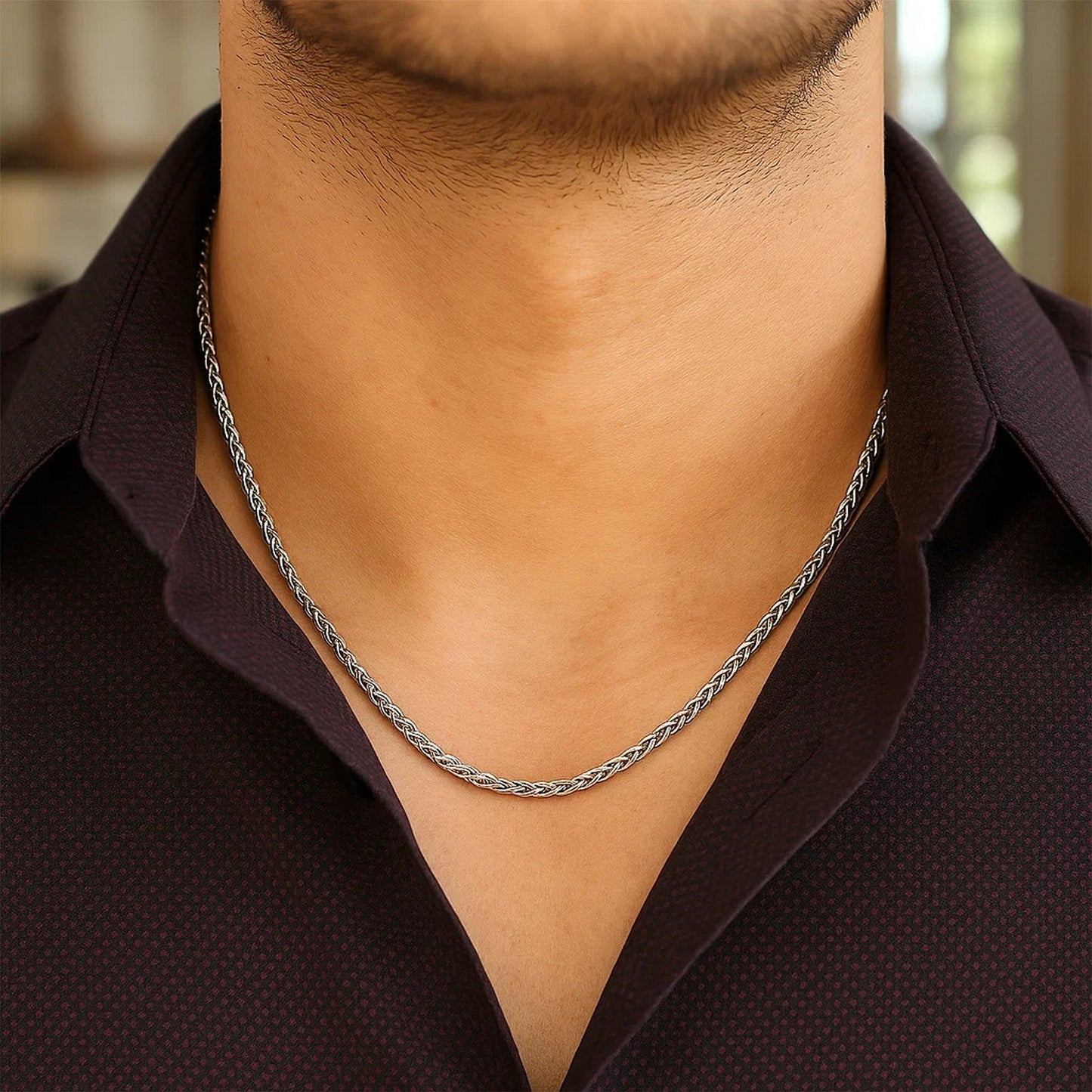 14K White Gold Round Wheat Chain Necklace (2.10 mm)