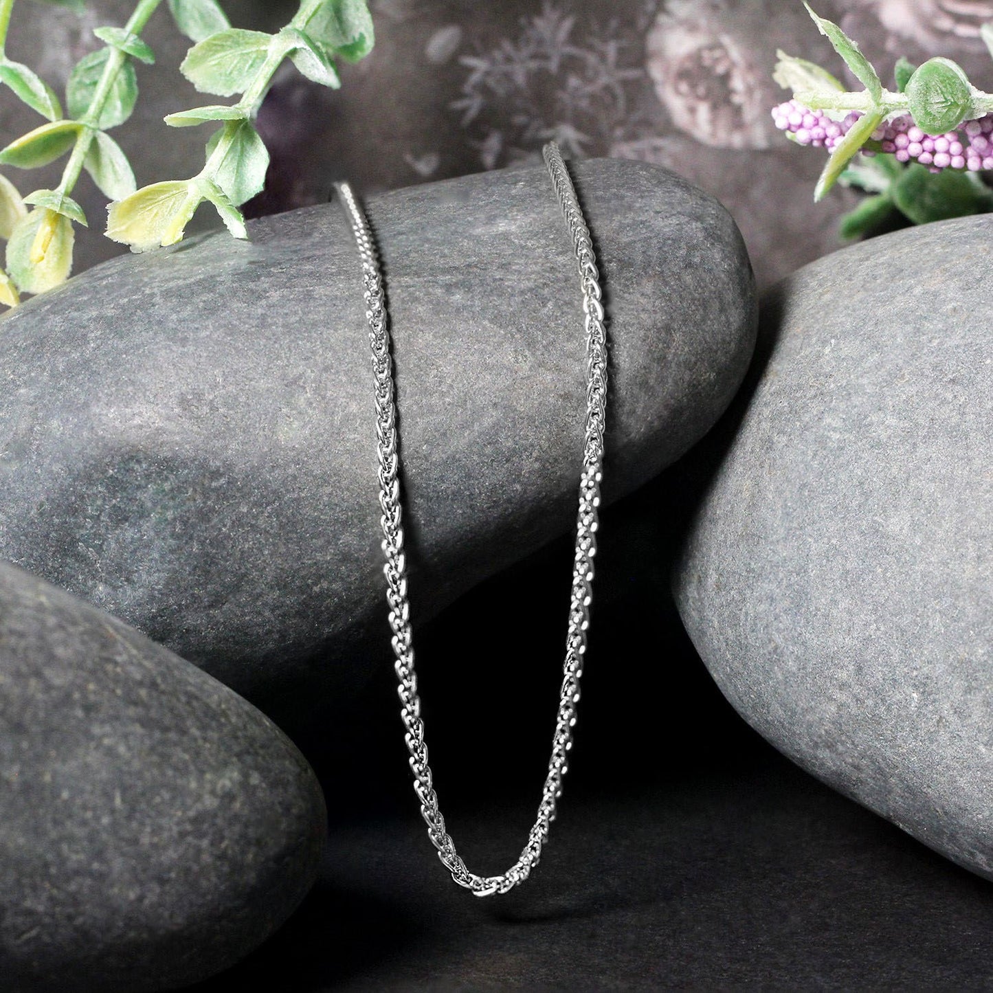 14K White Gold Round Wheat Chain Necklace (2.10 mm)