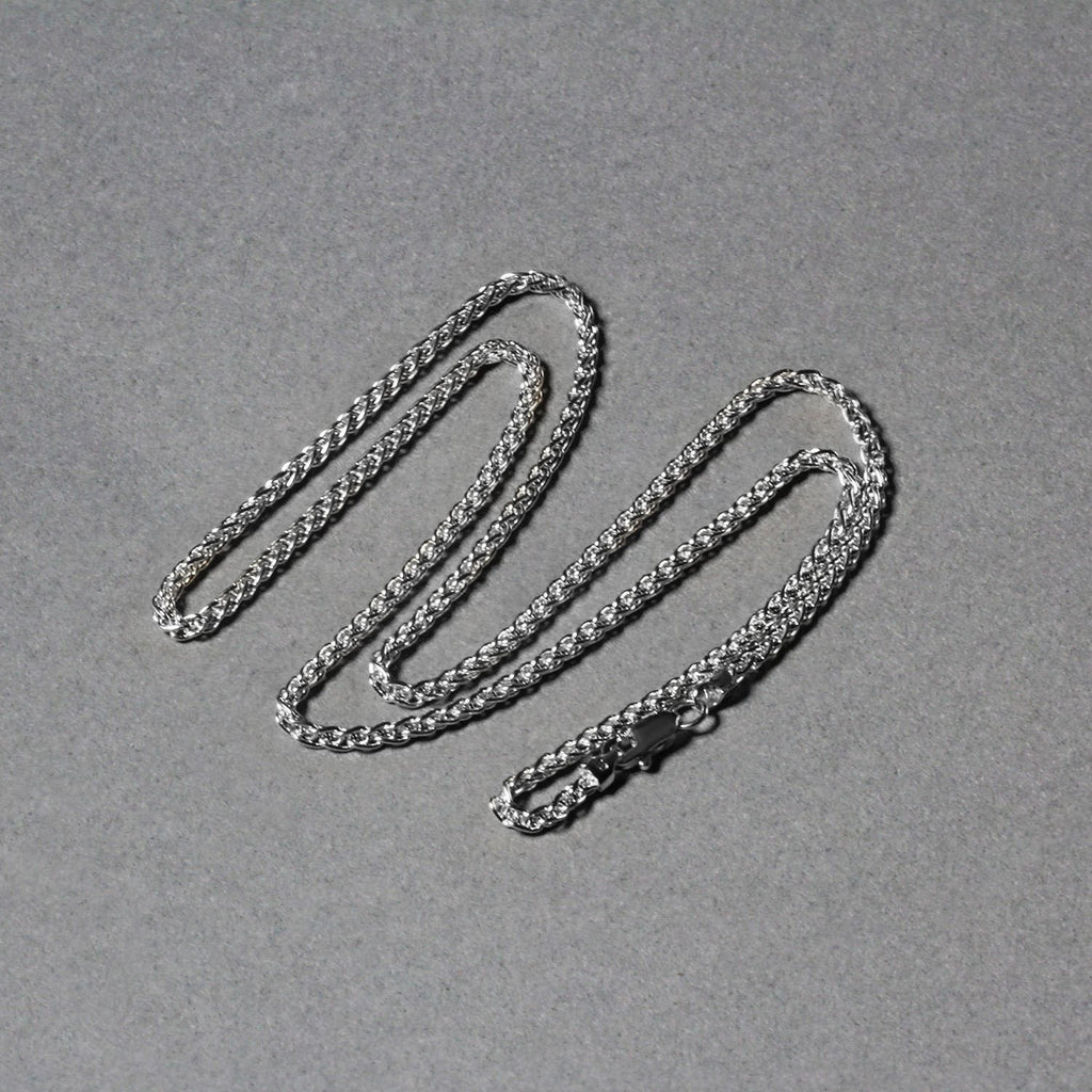 14K White Gold Round Wheat Chain – 2.10mm, Solid Gold