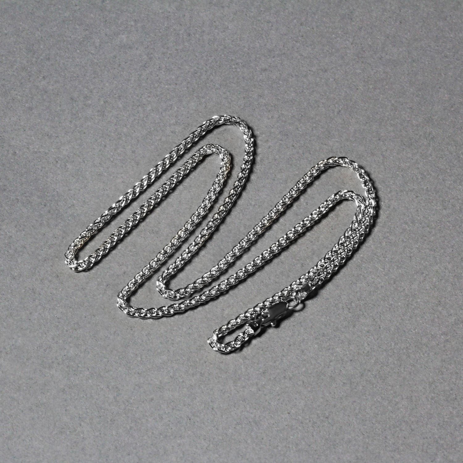 14K White Gold Round Wheat Chain – 2.10mm, Solid Gold