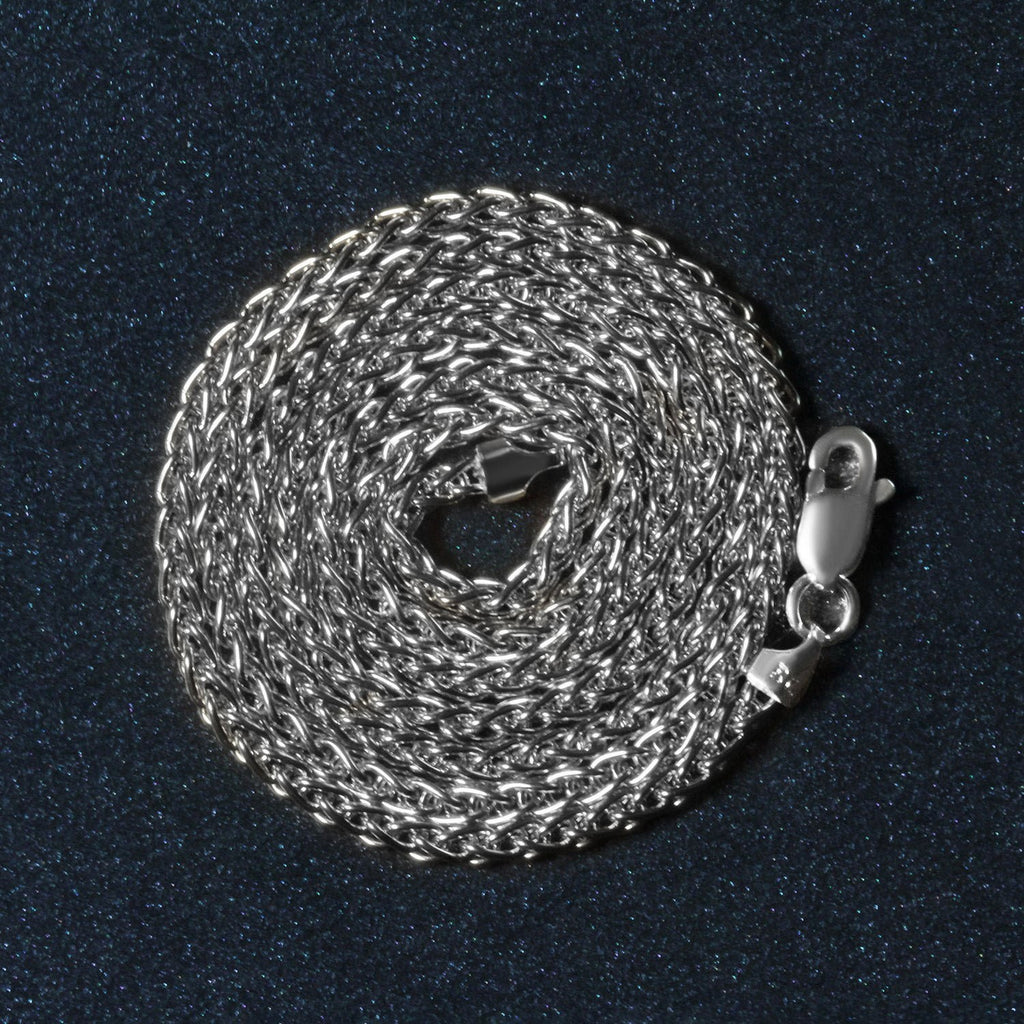 14K White Gold Round Wheat Chain – 2.10mm, Solid Gold