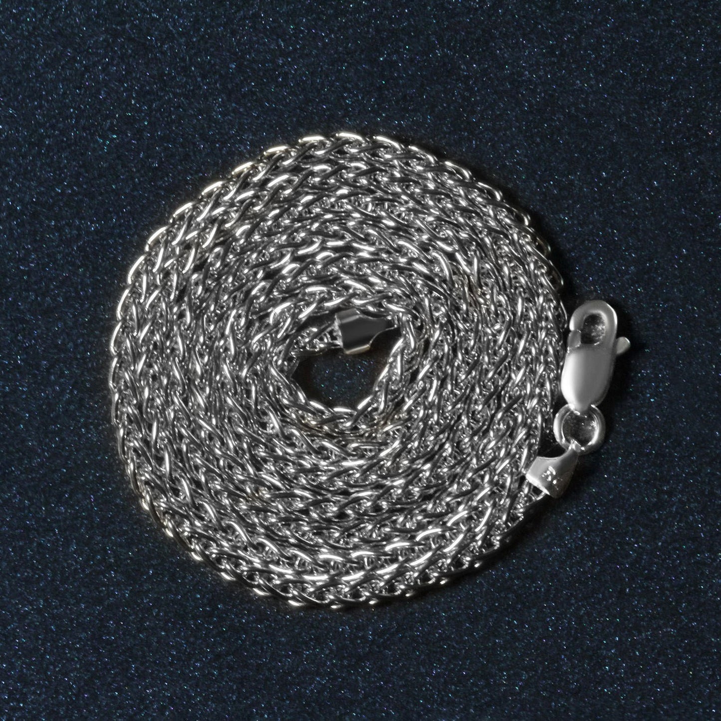 14K White Gold Round Wheat Chain Necklace (2.10 mm)
