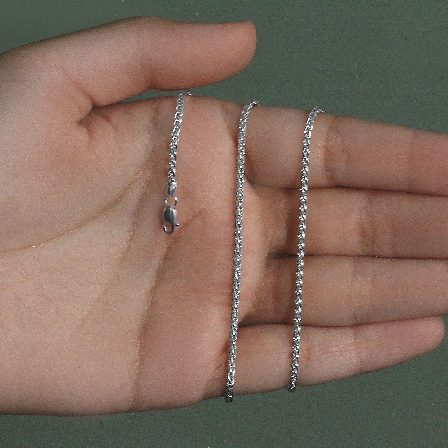 14K White Gold Round Wheat Chain Necklace (2.10 mm)
