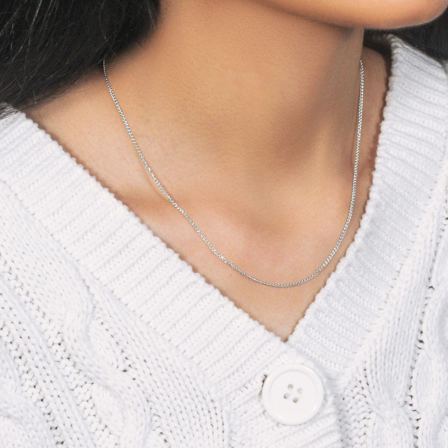 18K White Gold Round Wheat Chain Necklace (1.40 mm)
