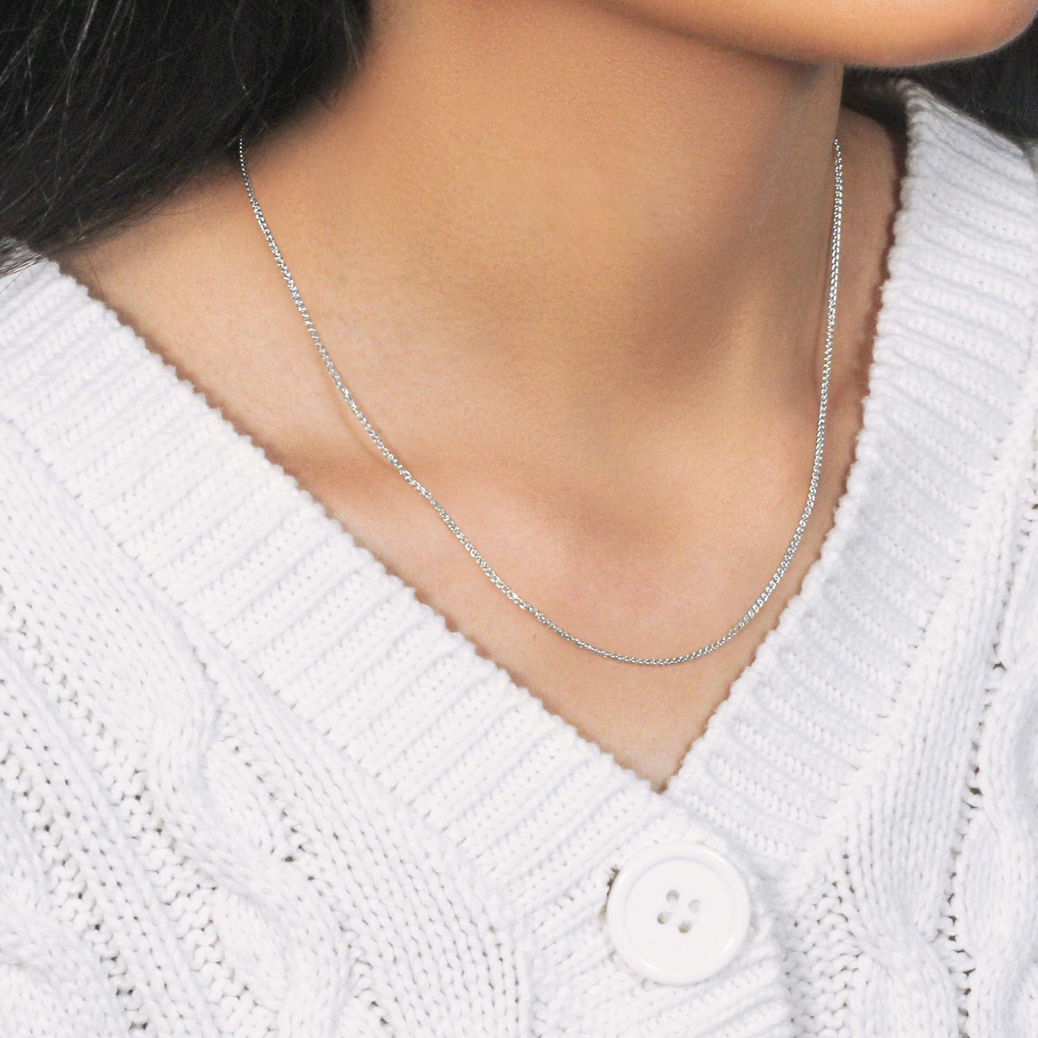 18K White Gold Round Wheat Chain – 1.40mm, Solid Gold