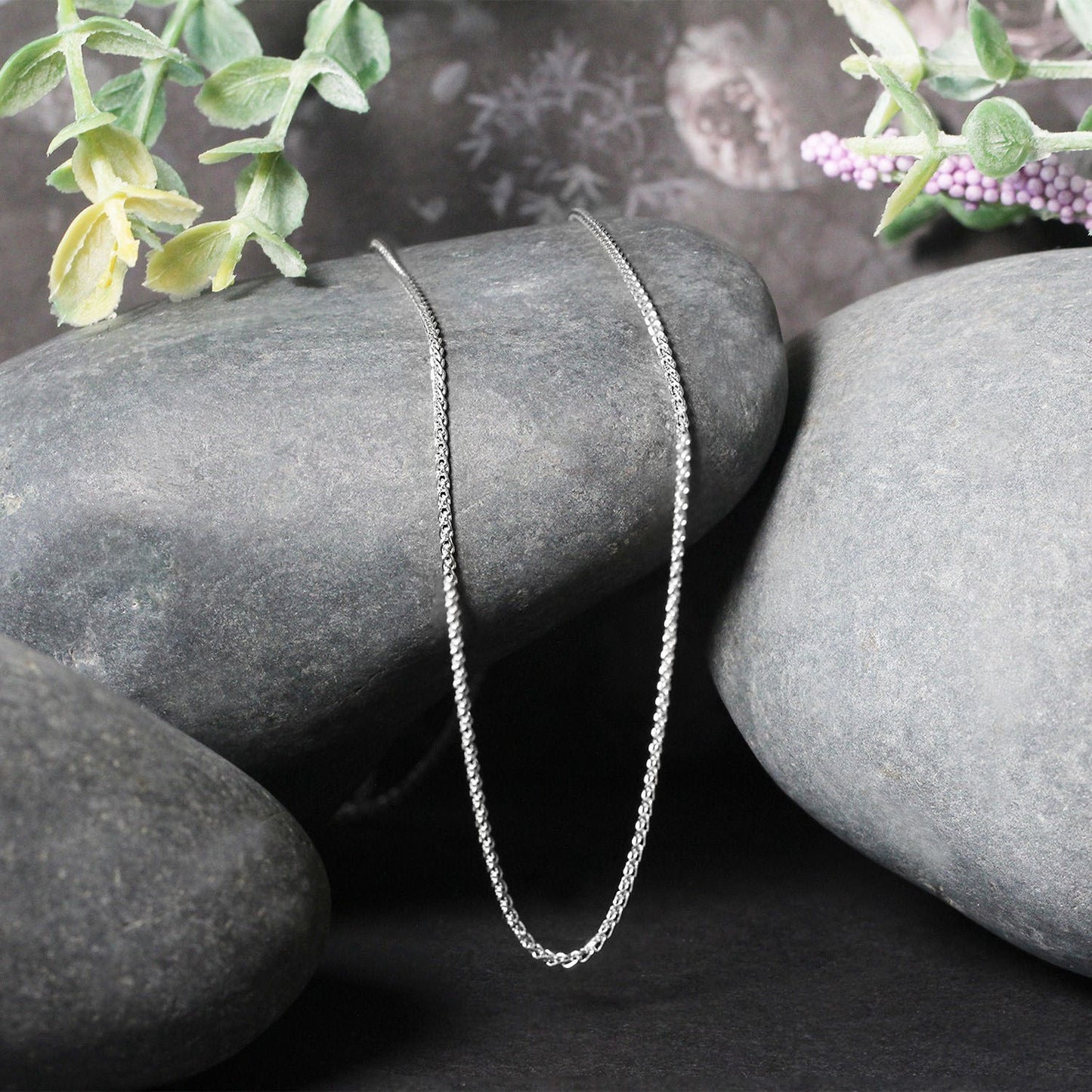 18K White Gold Round Wheat Chain Necklace (1.40 mm)