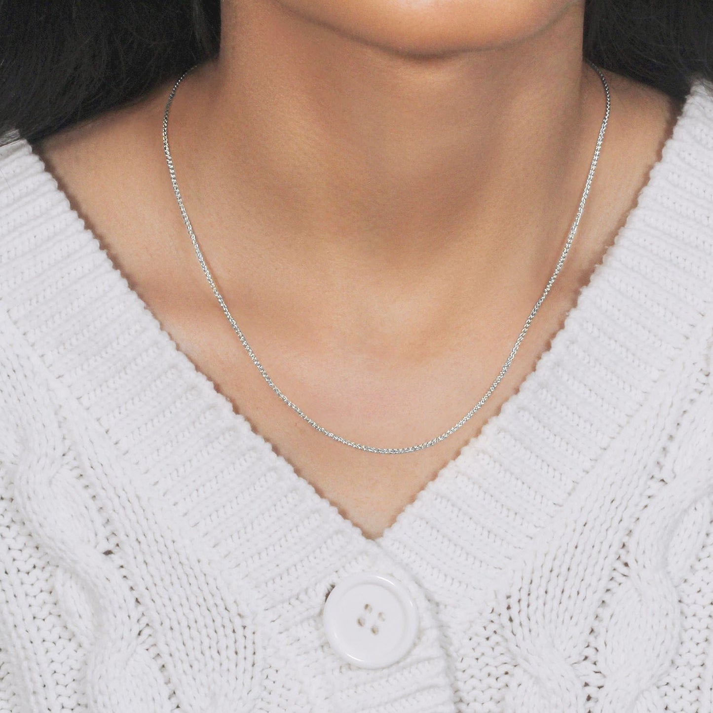 18K White Gold Round Wheat Chain Necklace (1.40 mm)