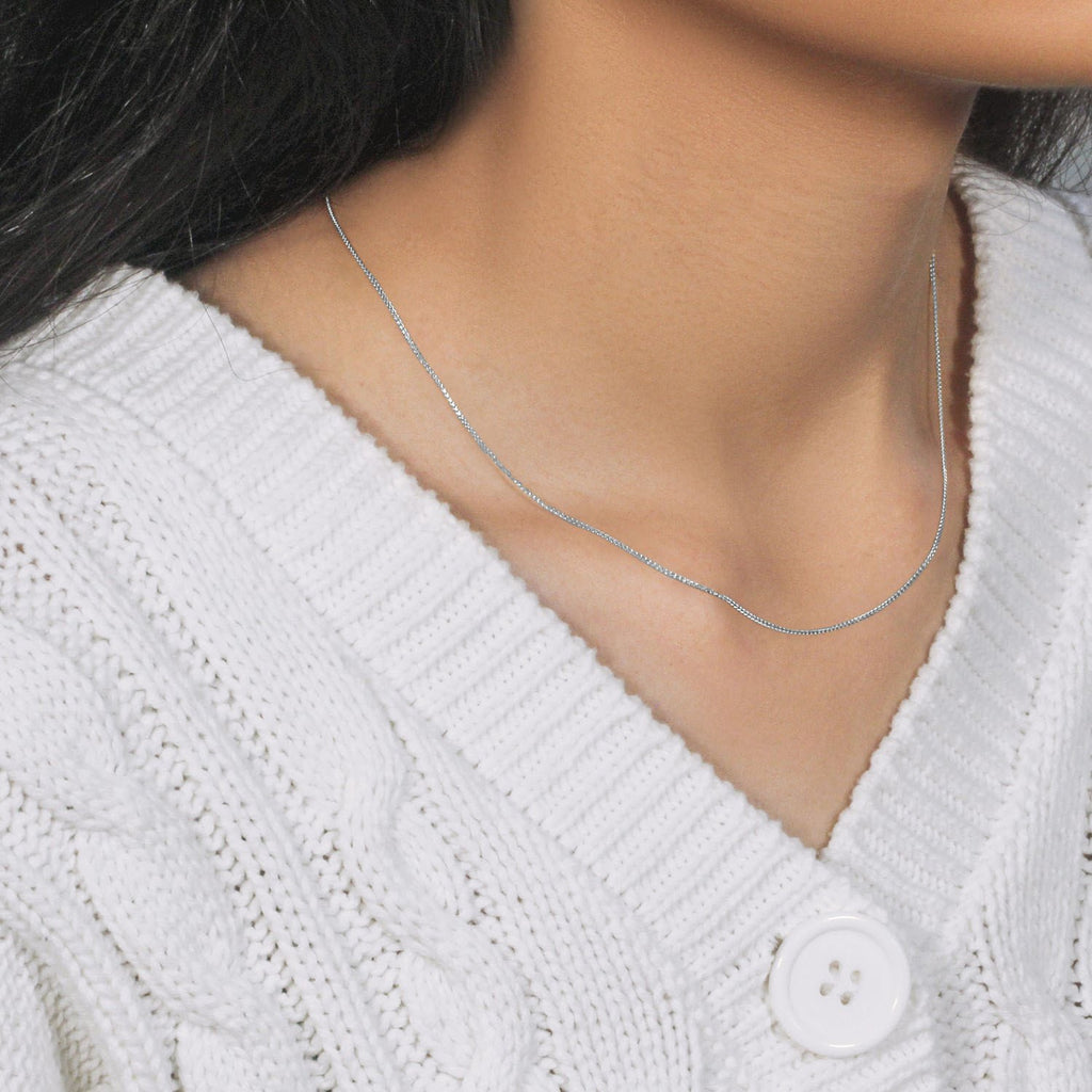 14K White Gold Diamond Cut Round Wheat Chain – 0.60mm, Solid Gold