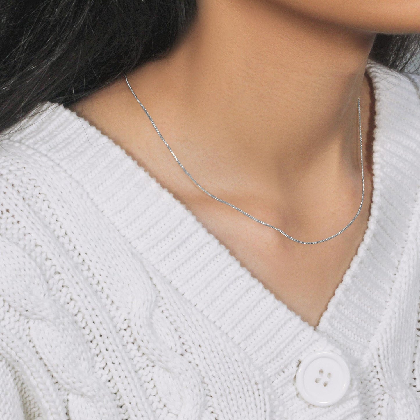 14K White Gold Diamond Cut Round Wheat Chain Necklace (0.60 mm)