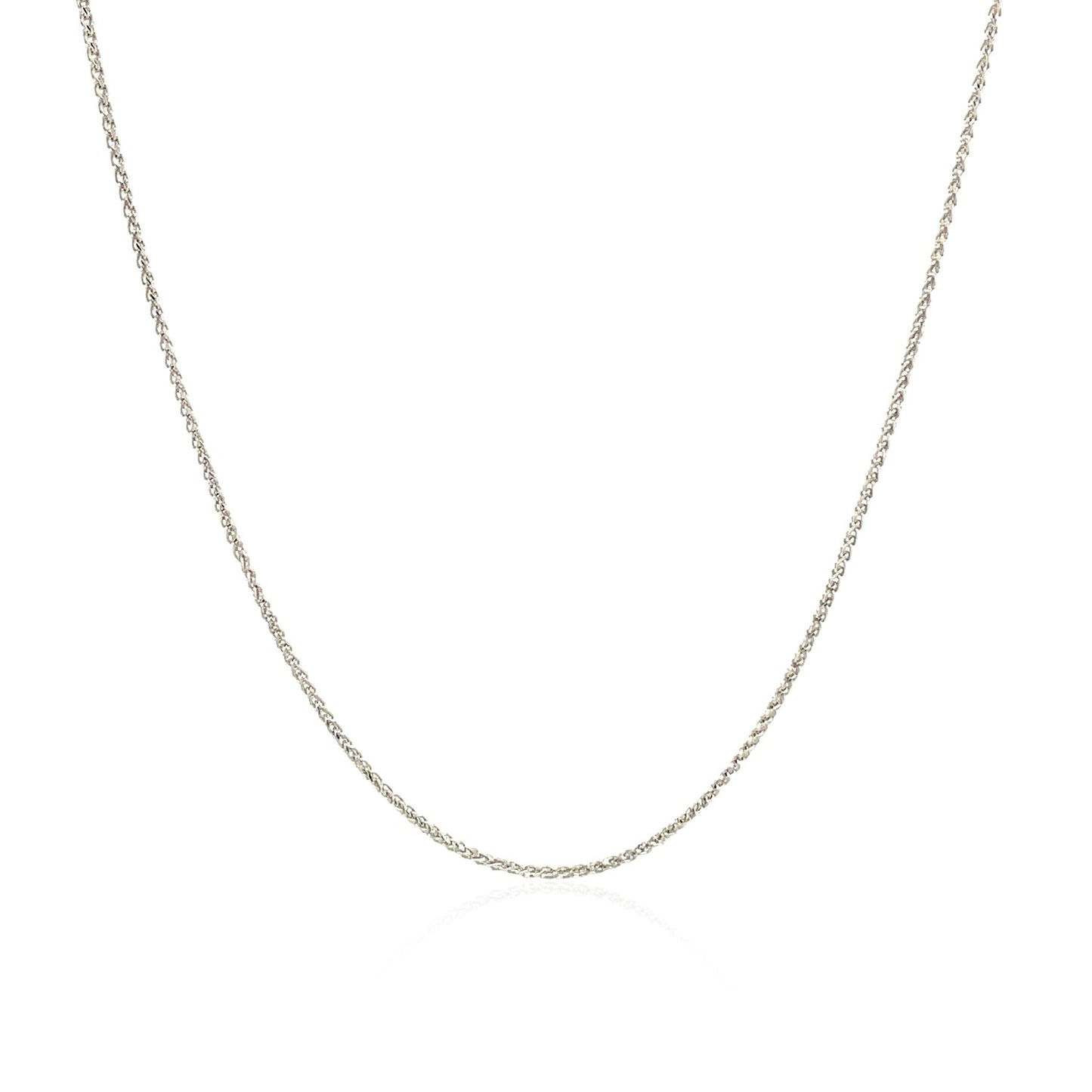 14K White Gold Diamond Cut Round Wheat Chain Necklace (0.60 mm)