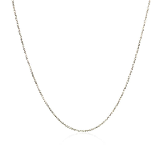 14K White Gold Diamond Cut Round Wheat Chain Necklace (0.60 mm)
