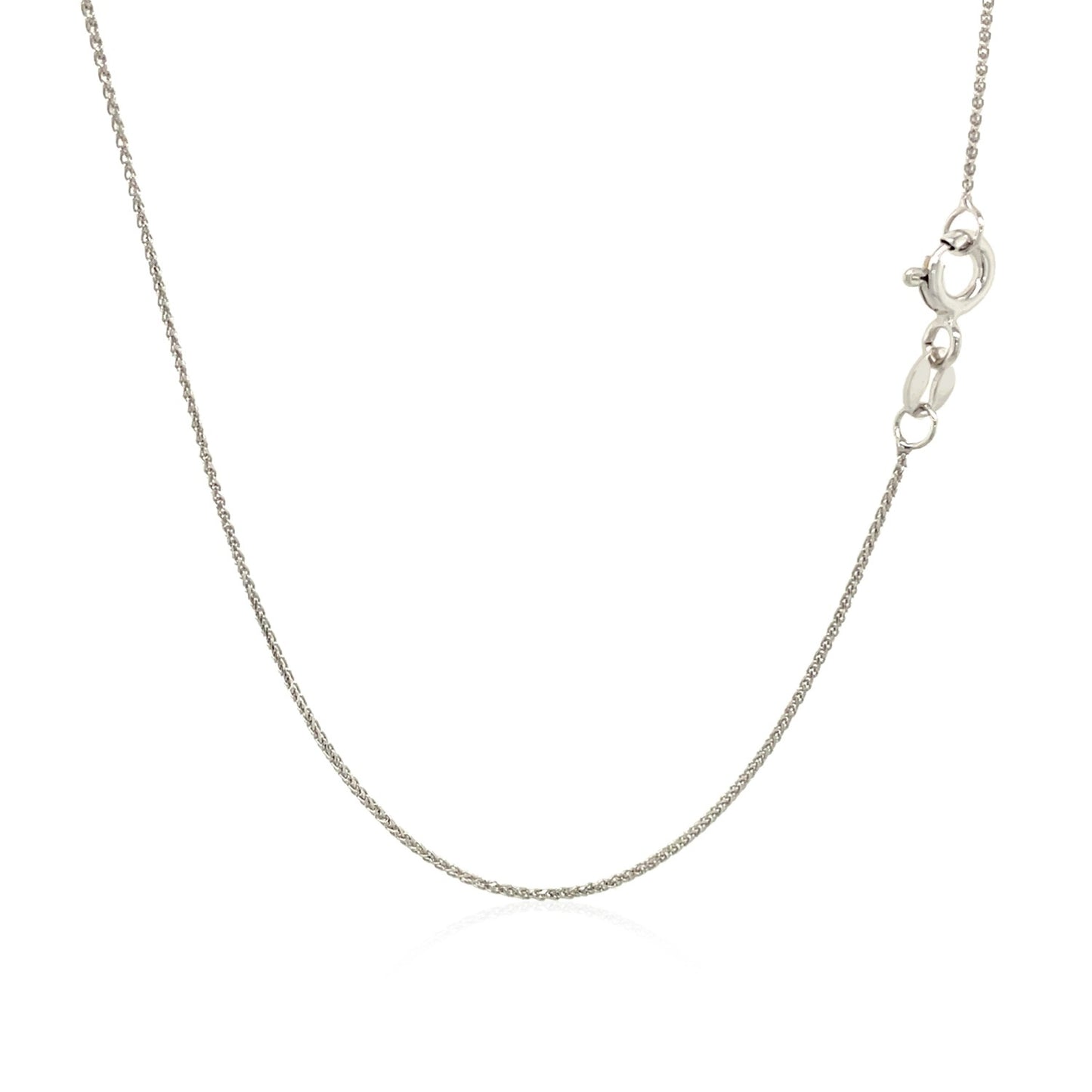 14K White Gold Diamond Cut Round Wheat Chain Necklace (0.60 mm)