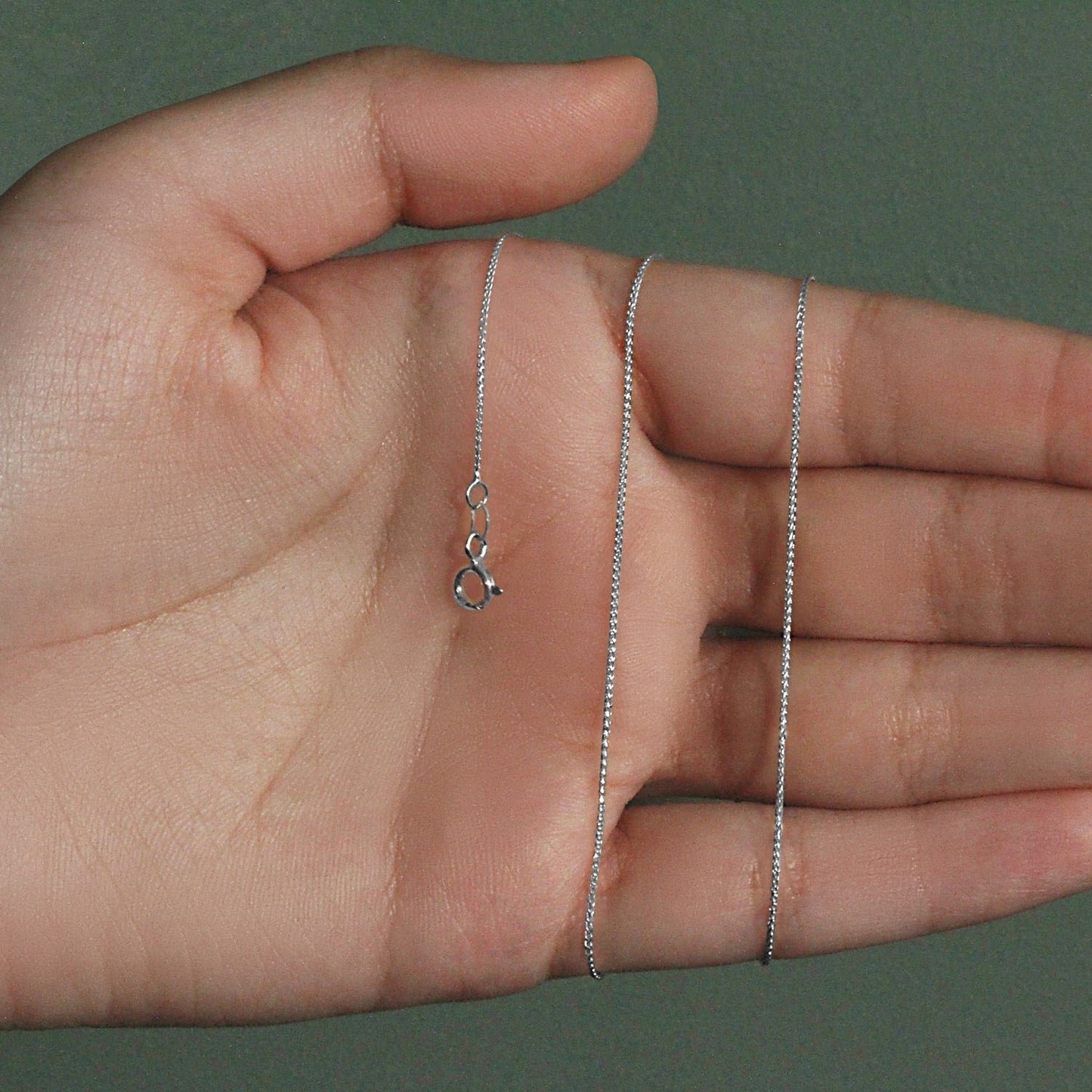 14K White Gold Diamond Cut Round Wheat Chain Necklace (0.60 mm)