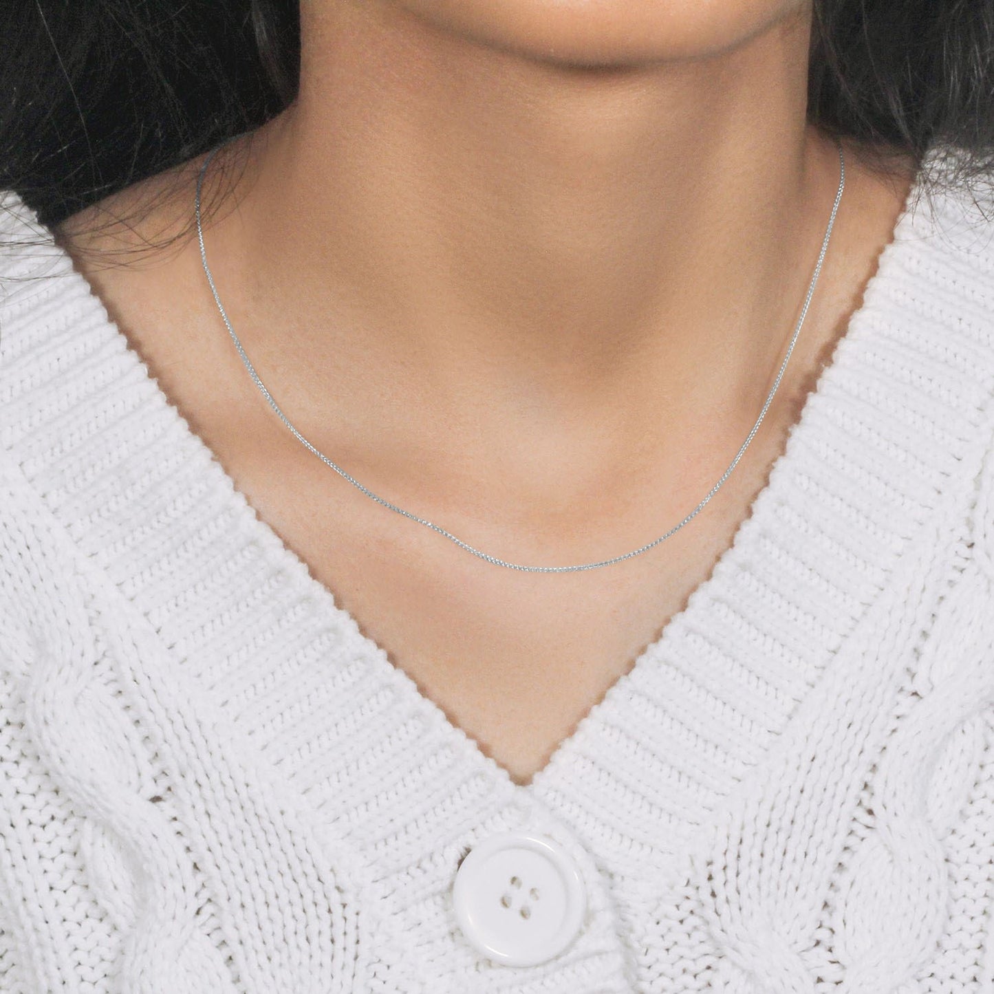 14K White Gold Diamond Cut Round Wheat Chain Necklace (0.60 mm)