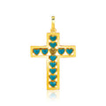 14K Yellow Gold Green Heart Cross Pendant