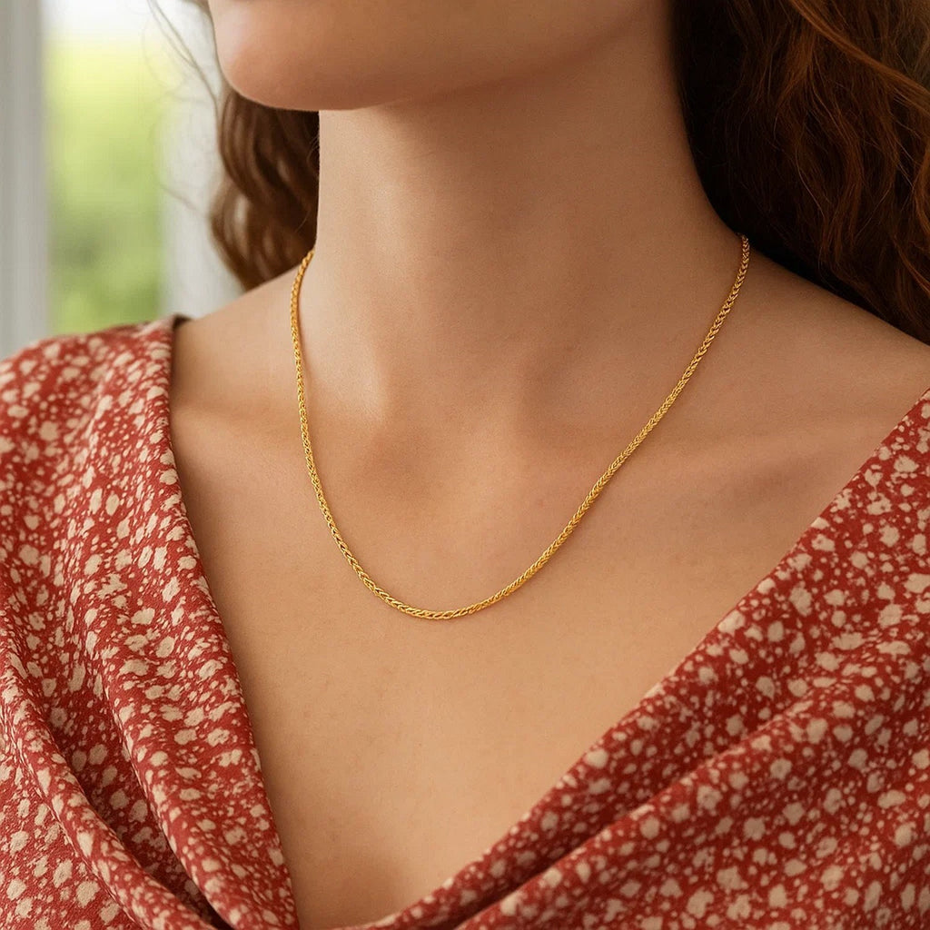14K Yellow Gold Square Wheat Chain – 1.80mm, Solid Gold