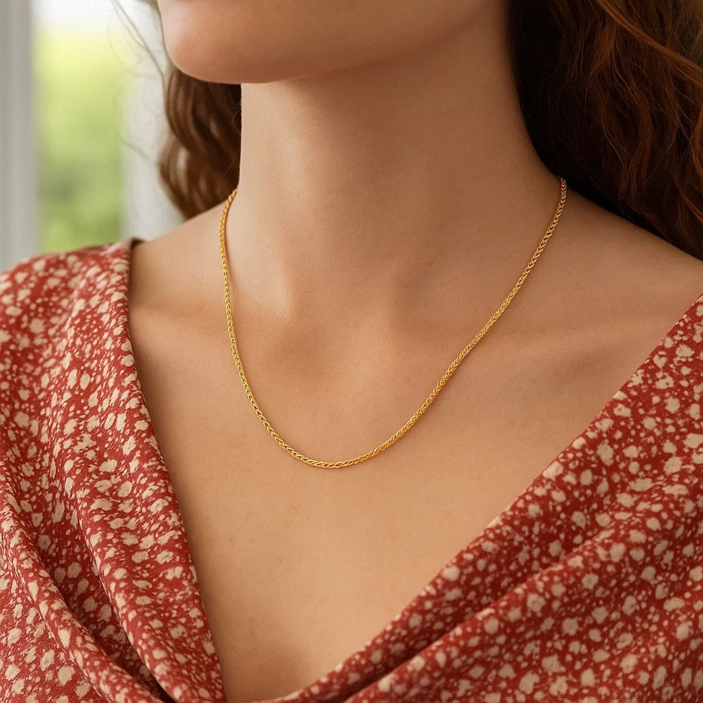 14K Yellow Gold Square Wheat Chain Necklace (1.80 mm)